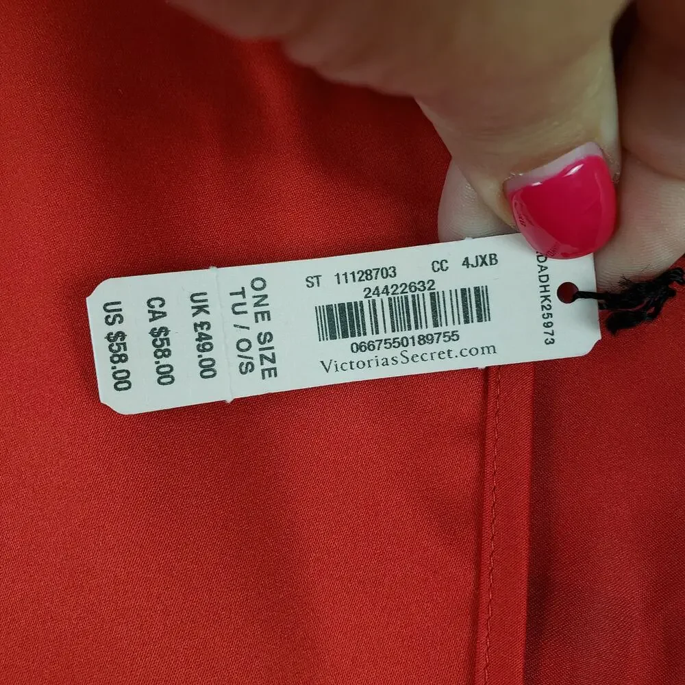 Victoria's Secret One Size Love Graphic Micro Robe Red‎ Satin Lingerie Intimate